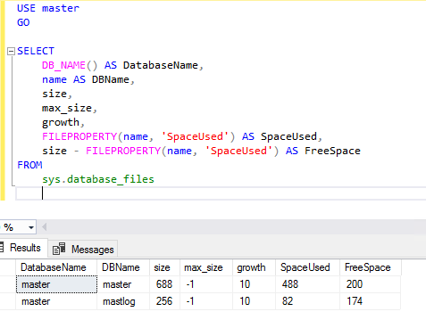 sys.database & FILEPROPERTY