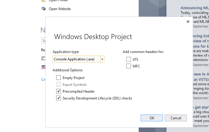 Windows Desktop Project Application Type