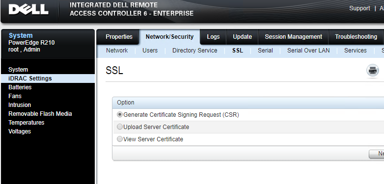 iDRAC Network Security SSL CSR