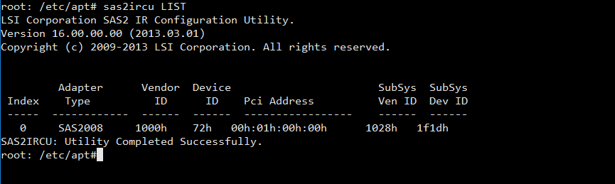 sas2ircu LIST