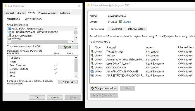 Windows Offline Files Security Settings
