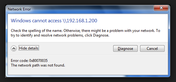 Network Path Not Found 0x80070035