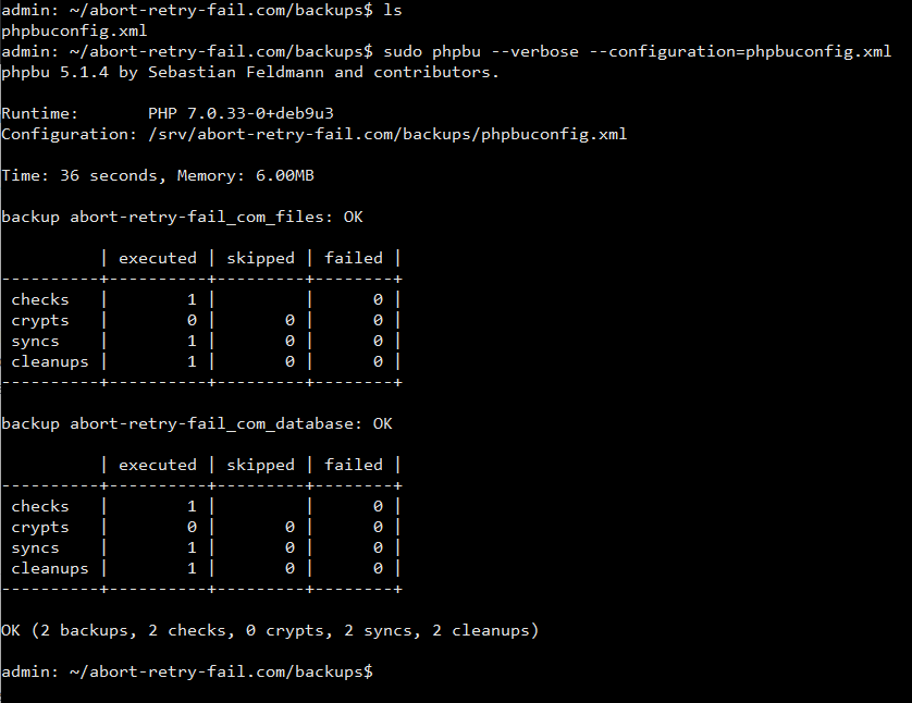 PHPBU Backup Execute Output